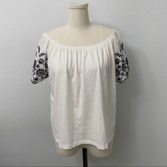 H&M?Off Shoulder Flutter Sleeve Embroidered Top - Picture 1 of 6